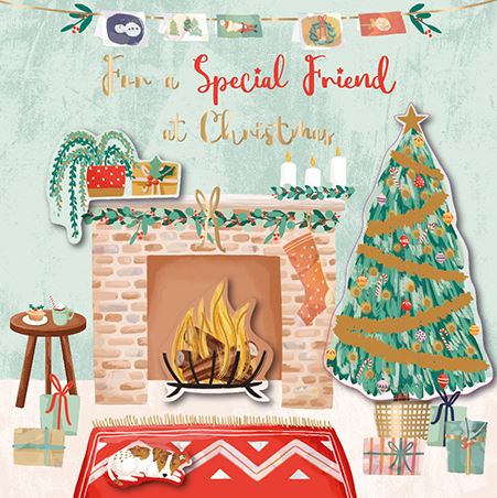 Christmas Card - Special Friend - Christmas Fireplace