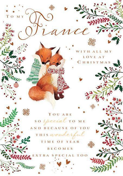 Christmas Card - Fiancé - Festive Foxes In Love