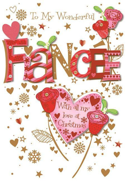 Christmas Card - Fiancée - Hearts & Flowers