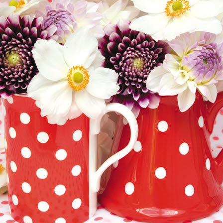 Blank Card - Flowers In Spotty Mugs