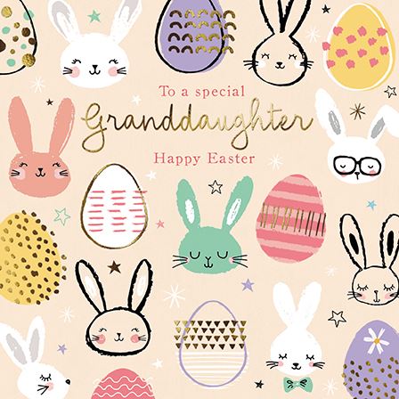 Easter Card - Granddaughter - Easter Bunnies and Eggs