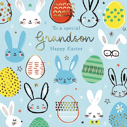 Easter Card - Grandson - Easter Bunnies and Eggs