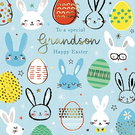 Easter Card - Grandson - Easter Bunnies and Eggs From The Great British Card Company, Easter Cards in France, Cartes de Paques en France, English Cards in France