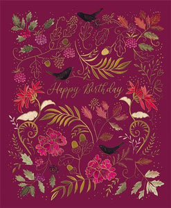 Birthday Card - Birds and Berries