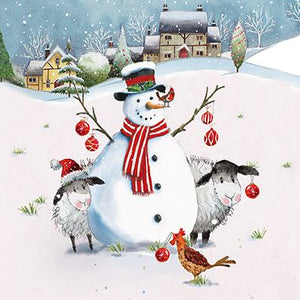 Christmas Cards - 12 Luxury Cards - Farmyard Capers Snowman & Sheep