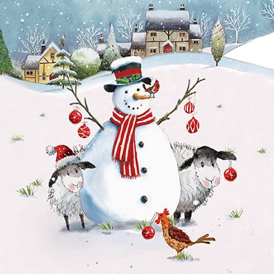 Christmas Cards - 12 Luxury Cards - Farmyard Capers Snowman & Sheep