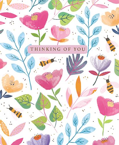 Thinking Of You Card - Floral & Bee