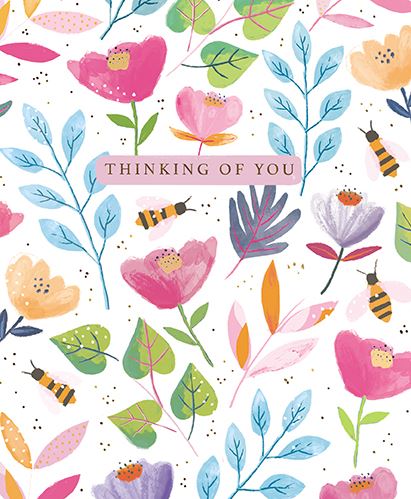 Thinking Of You Card - Floral & Bee from The Great British Card Company, English Cards in France