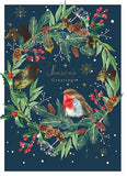 Christmas Cards - 8 Luxury Cards - Robins On Wreath