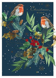 Christmas Cards - 8 Luxury Cards - Robins On Wreath