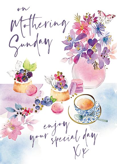 Mother's Day Card - Flowers, Tea and Cakes