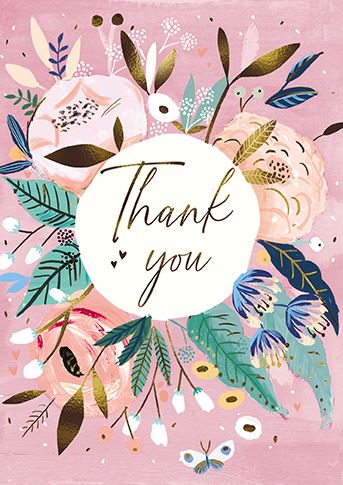 Thank You Card - Flowers Around a Circular Panel