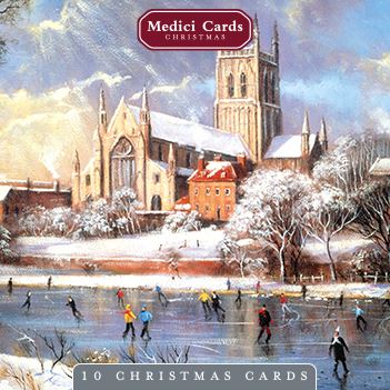 Christmas Cards - 10 Christmas Cards in Wallet Pack - Worcester Cathedral / Going To Church In The Snow