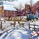 Christmas Cards - 10 Christmas Cards in Wallet Pack - Feeding The Sheep / Farmyard At Christmas