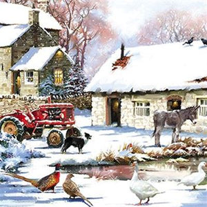 Christmas Cards - 10 Christmas Cards in Wallet Pack - Feeding The Sheep / Farmyard At Christmas