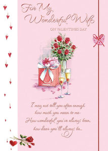 Valentine Card - Wife - Champagne, Present & Flower Valentine's Day Cards in France