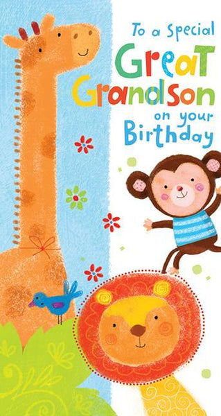 Great-Grandson Birthday - Giraffe, Lion and Monkey