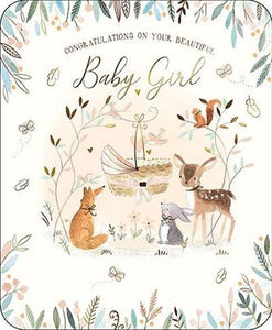 New Baby Card - Baby Girl - Woodland