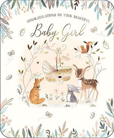 New Baby Card - Baby Girl - Woodland