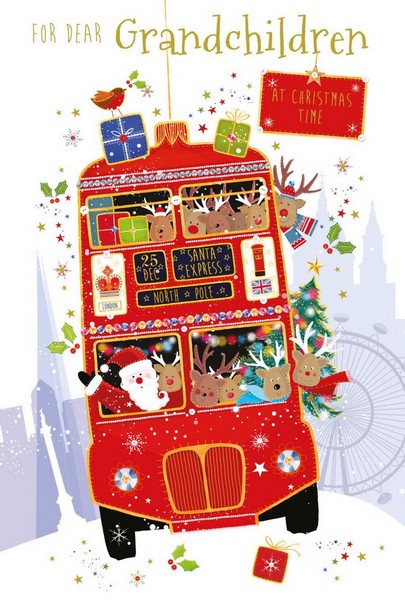 Christmas Card - Grandchildren - Christmas Bus from Nigel Quiney Publications, English Cards in France