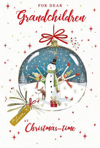 Christmas Card - Grandchildren - Snowman In Bauble