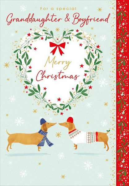 Christmas Card - Granddaughter and Boyfriend - Kissmas Sausage Dogs