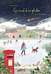 Christmas Card - Granddaughter - Girl Walking Dog