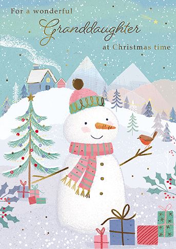 Christmas Card - Granddaughter - Little Snowman With Robin