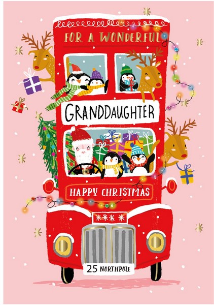 Christmas Card - Granddaughter - Santa Bus