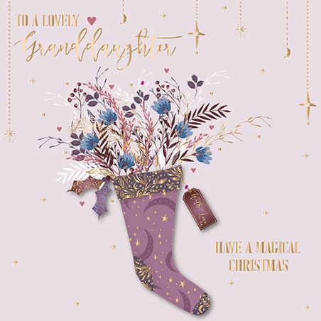 Christmas Card - Granddaughter - Stocking Bouquet