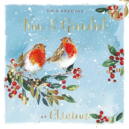 Christmas Card - Grandparents - Nan and Grandad - Christmas Robins