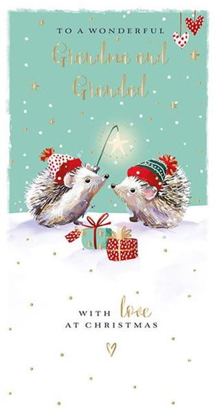 Christmas Card - Grandparents - Festive Hedgehogs