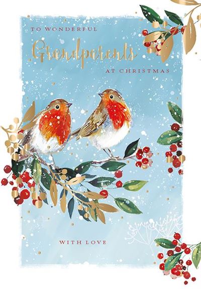 Christmas Card - Grandparents - Christmas Robins
