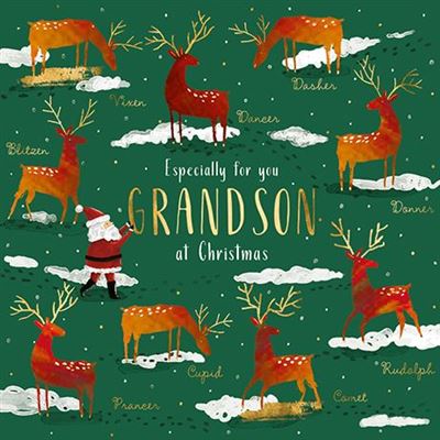 Christmas Card - Grandson - Santa And His Reindeer