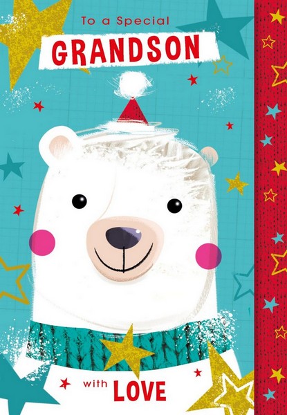 Christmas Card - Grandson - Festive Polar Bear
