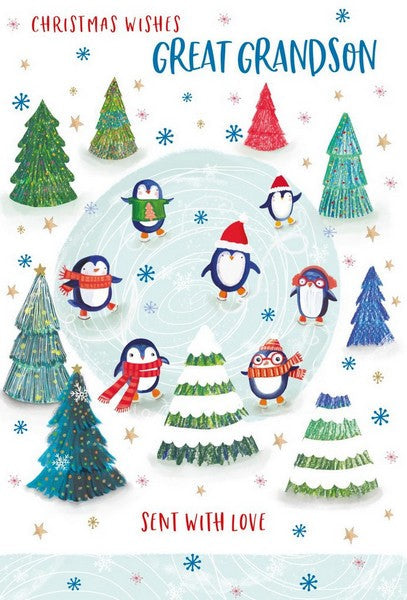 Christmas Card - Great-Grandson - Skating Penguins