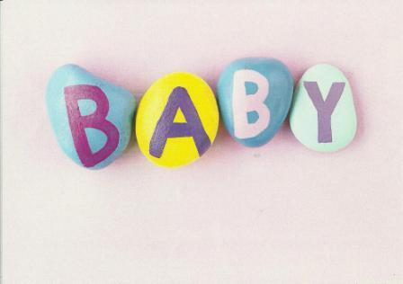 New Baby Card - Baby Girl - Baby Text On Pebbles