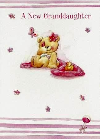 New Baby Card - Baby Granddaughter - Bear On Blanket