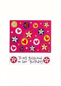 Girlfriend Birthday Card - Love heart Lips Icons