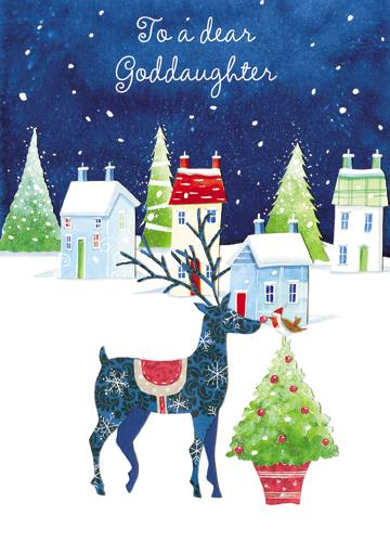 Christmas Card - Goddaughter - Deer & Robin