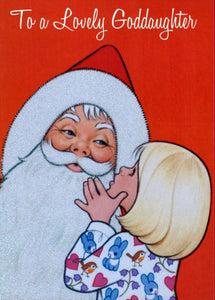 Christmas Card - Goddaughter - Girl & Santa