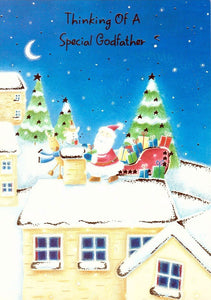 Christmas Card - Godfather - Santa & Sleigh On Rooftop