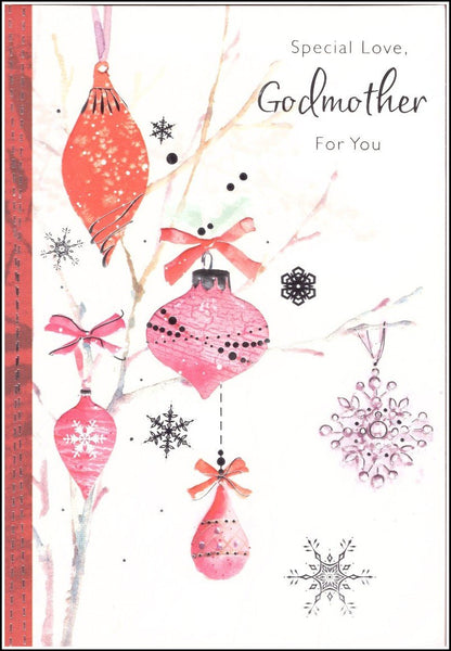 Christmas Card - Godmother - Christmas Baubles