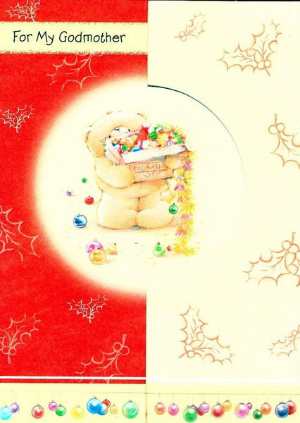 Christmas Card - Godmother - Bear With Christmas Decorations