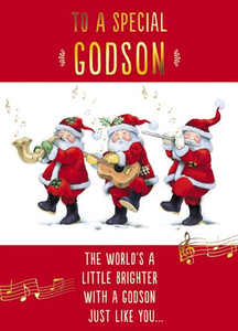 Christmas Card - Godson - Santa Band