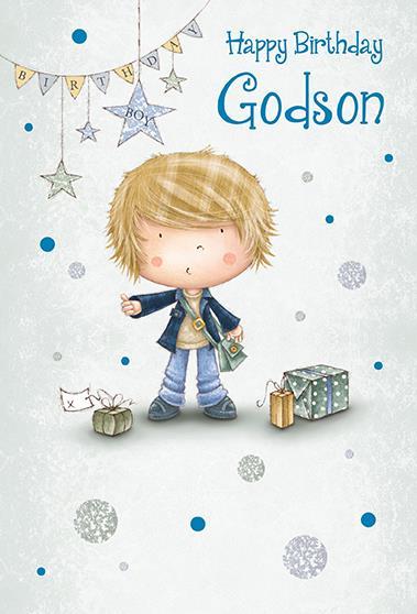 Godson Birthday - Boy/Bag/Present from Nigel Quiney Publications, English Cards in France