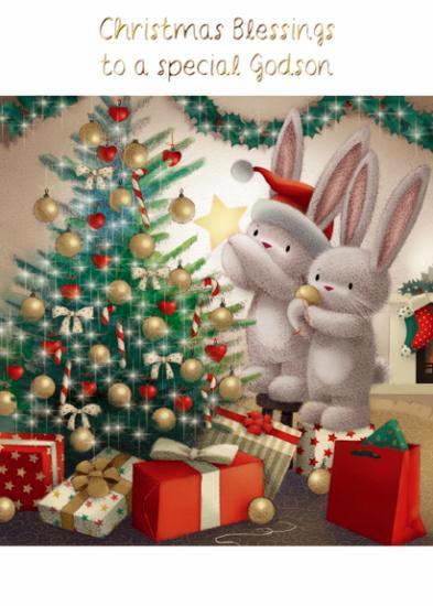 Christmas Card - Godson - Decorating The Tree