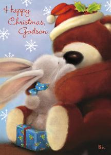 Christmas Card - Godson - Bebunni & Bear Hug