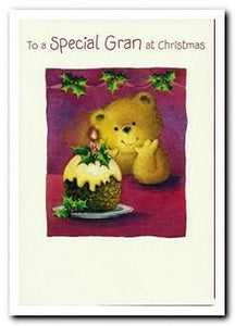 Christmas Card - Gran - Bear & Christmas Pud