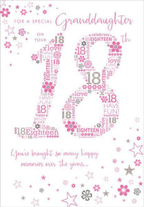 Granddaughter 18th Birthday - 18th Pink Text from Nigel Quiney Publications, English Cards in France